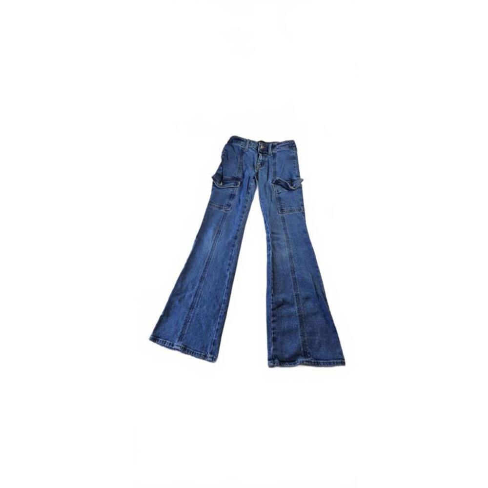Wild Fable Girl's Size 4 Blue Denim Flared Cargo Jeans